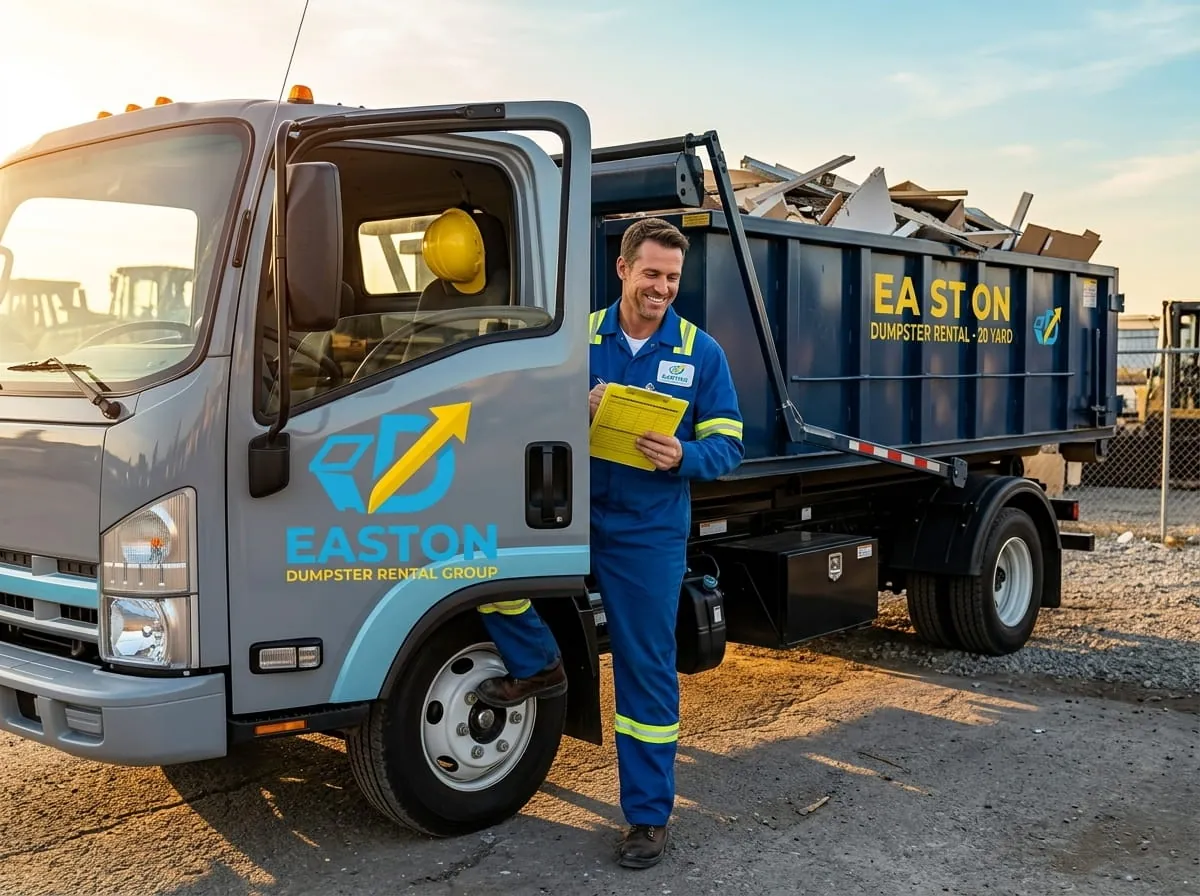 Easton Dumpster Rental Group fleet of roll-off dumpsters and trucks in Easton, PA