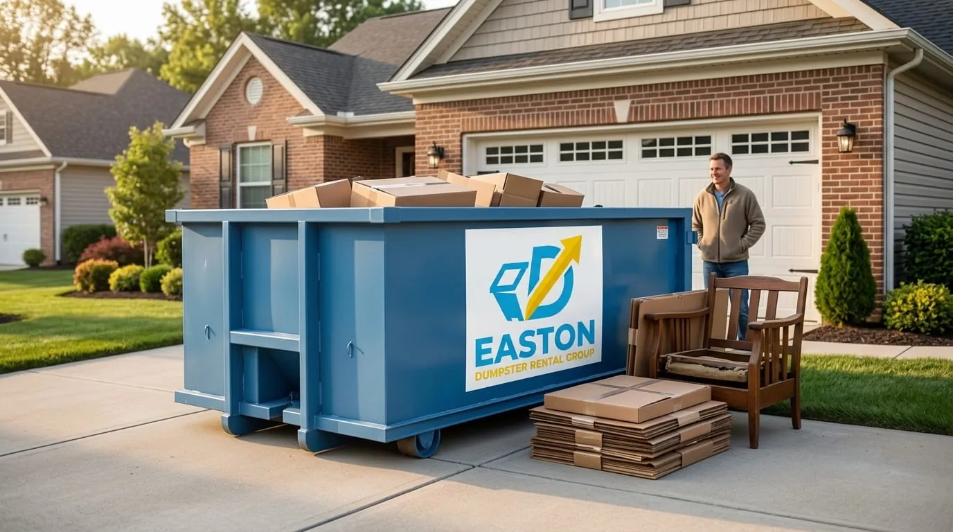 Easton Dumpster Rental Group team member beside a roll-off dumpster in Easton, PA