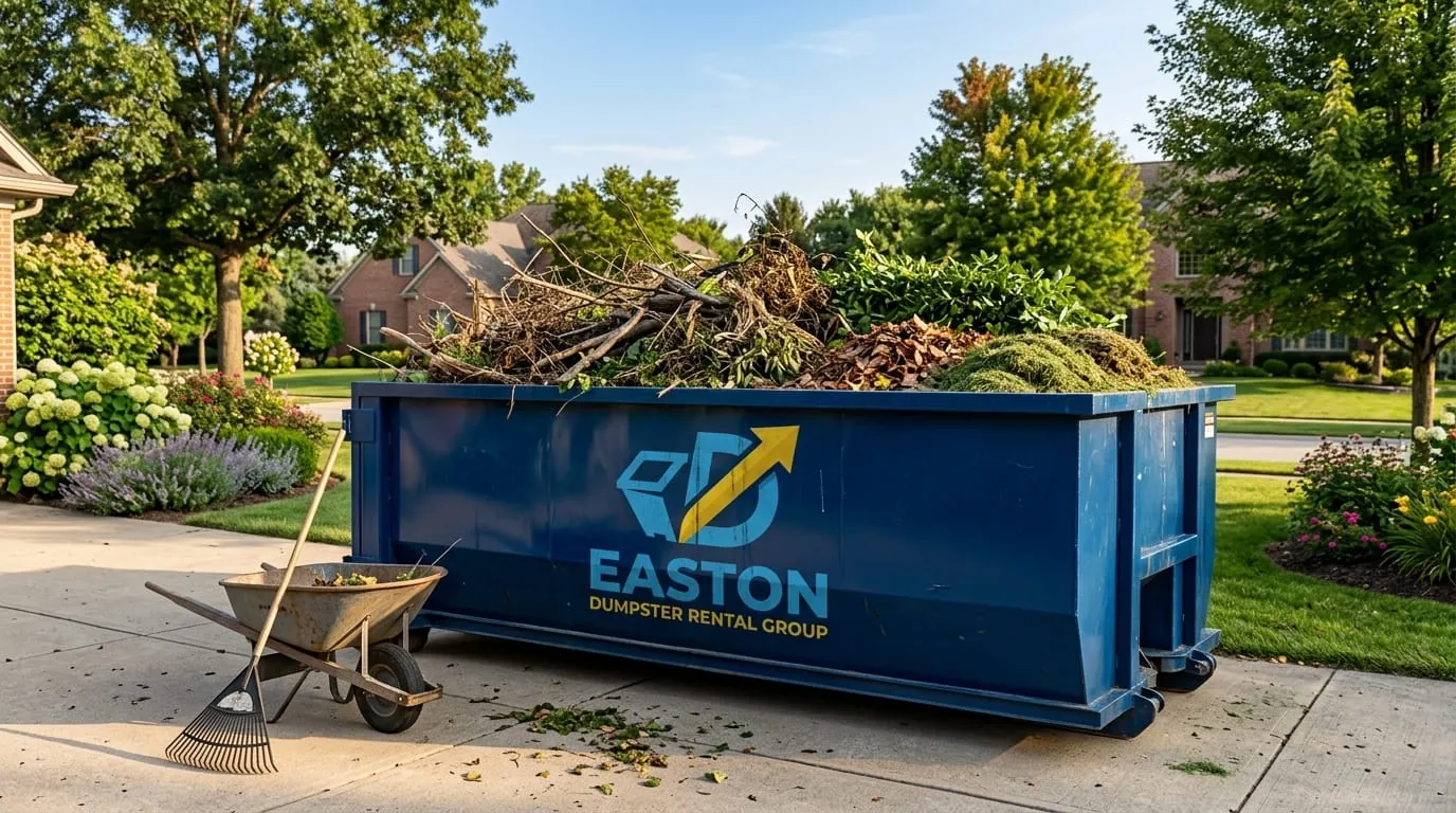 Homeowner clearing junk into a dumpster during a Easton PA cleanout